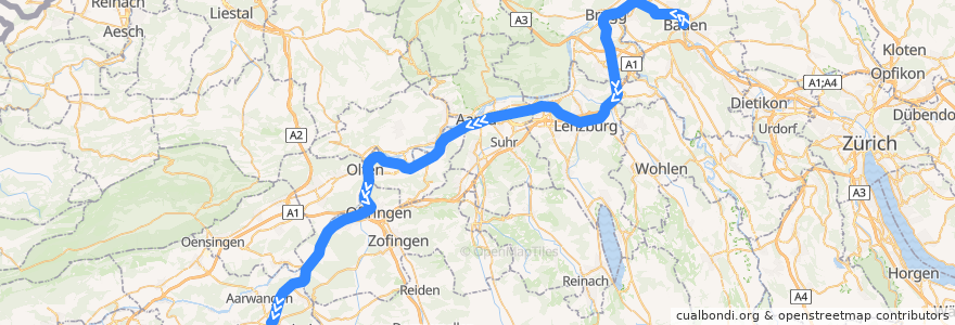 Mapa del recorrido S23: Baden => Langenthal de la línea  en 스위스.