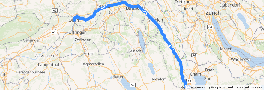 Mapa del recorrido S26: Rotkreuz => Olten de la línea  en Switzerland.