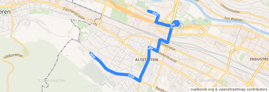 Mapa del recorrido Bus 78: Zürich, Dunkelhölzli → Bändliweg de la línea  en Zürich.