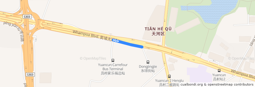 Mapa del recorrido 401路环线下半环(员村家乐福-员村同乐花园总站) de la línea  en 天河区.