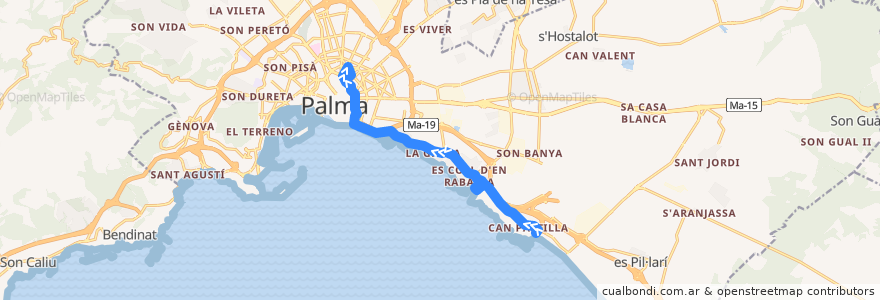 Mapa del recorrido Bus 30: Can Pastilla → Plaça d'Espanya de la línea  en Пальма.