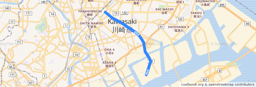 Mapa del recorrido 川22 三井埠頭～川崎駅 de la línea  en Кавасаки.