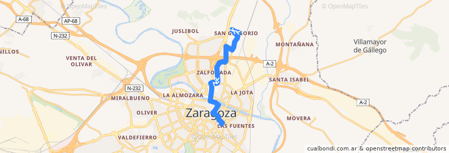 Mapa del recorrido Bus 29: San Gregorio => Camino de las Torres de la línea  en 사라고사.