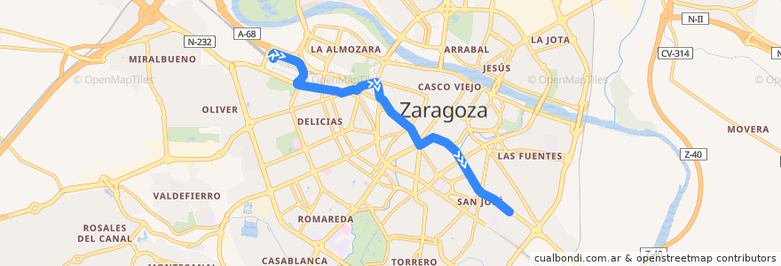 Mapa del recorrido Bus 51: Estación Delicias => Príncipe Felipe de la línea  en Saragoça.
