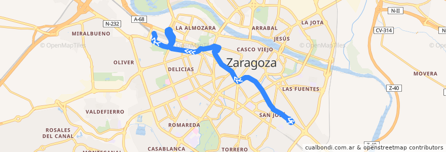 Mapa del recorrido Bus 51: Príncipe Felipe => Estación Delicias de la línea  en Saragoça.