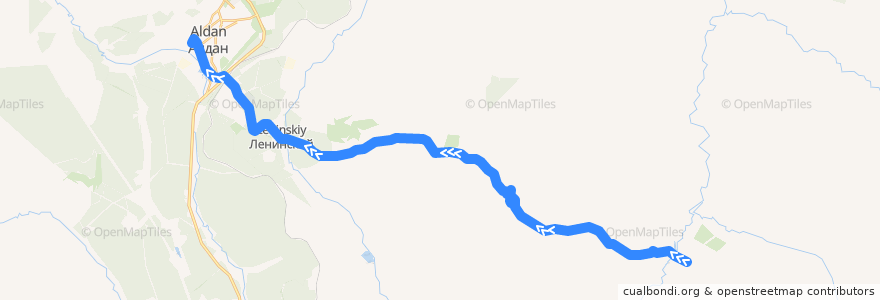 Mapa del recorrido Алдан-Якокут de la línea  en Aldansky Ulus.