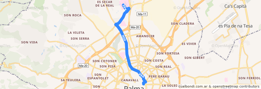 Mapa del recorrido Bus 33: Son Espases → Eusebi Estada de la línea  en 팔마데.