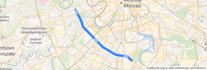 Mapa del recorrido Автобус 908: Метро «Филёвский парк» => Метро «Каширская» de la línea  en Moscow.