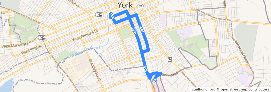 Mapa del recorrido rabbittransit 8S York Hospital via George Street de la línea  en ペンシルベニア州.