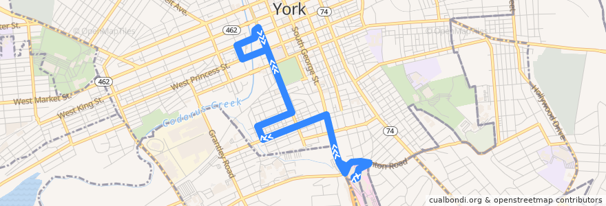 Mapa del recorrido rabbittransit 9S York Hospital via Pershing de la línea  en Pennsylvanie.