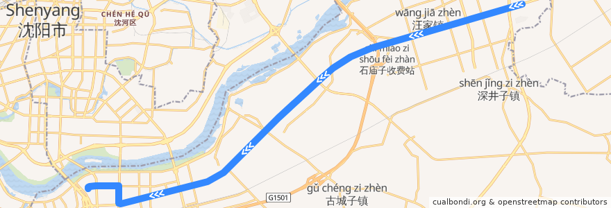 Mapa del recorrido 沈阳有轨电车5号线（沈抚新城-奥体中心） de la línea  en 沈阳市.