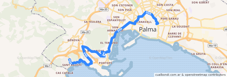 Mapa del recorrido Bus 46: Gènova → El Terreno → Sindicat de la línea  en パルマ.