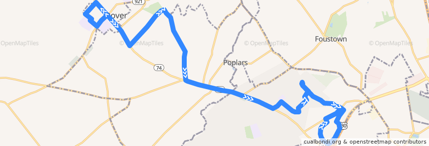 Mapa del recorrido rabbittransit 13 Dover de la línea  en 펜실베이니아.