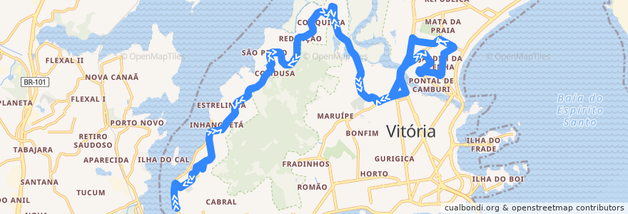 Mapa del recorrido 0302 Santo Antônio / Jardim da Penha via Rodovia Serafim Derenzi de la línea  en Vitória.