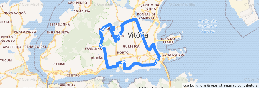 Mapa del recorrido 073N Tabuazeiro / Shopping Vitória via Reta da Penha de la línea  en ویتوریا.
