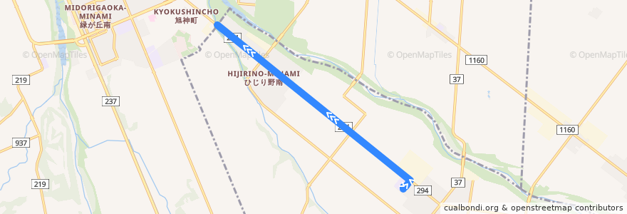 Mapa del recorrido [700]東神楽中学校線 de la línea  en 東神楽町.