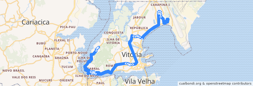 Mapa del recorrido 0110 Estrelinha / Jardim Camburi via Reta da Penha de la línea  en ویتوریا.