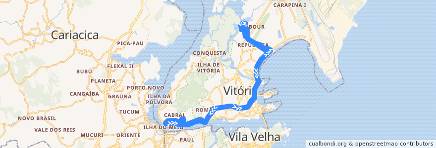 Mapa del recorrido 0112 Maria Ortiz / Rodoviária via Av Vitória de la línea  en ヴィトーリア.