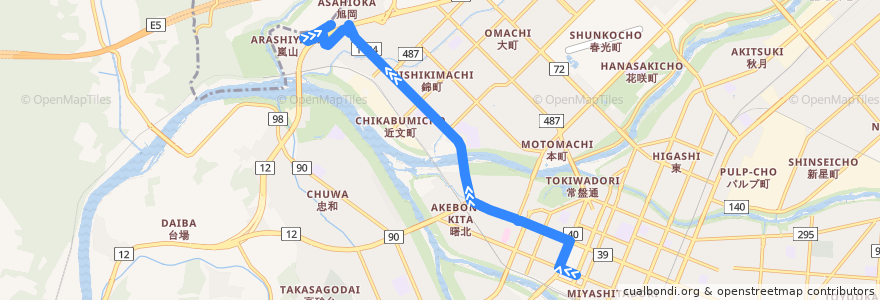 Mapa del recorrido [3]1条8丁目・近文線（区間便） de la línea  en Округ Камикава.