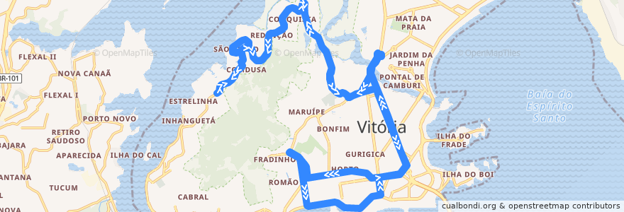 Mapa del recorrido 0333 Ilha das Caieiras / Praia do Suá via Jucutuquara de la línea  en 비토리아.