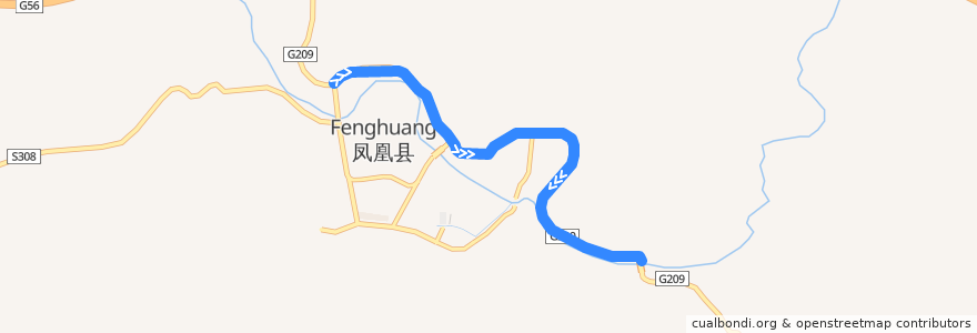Mapa del recorrido 2B de la línea  en Contea di Fenghuang.
