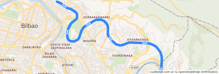 Mapa del recorrido L3 (Kukullaga → Matiko) de la línea  en 毕尔巴鄂.