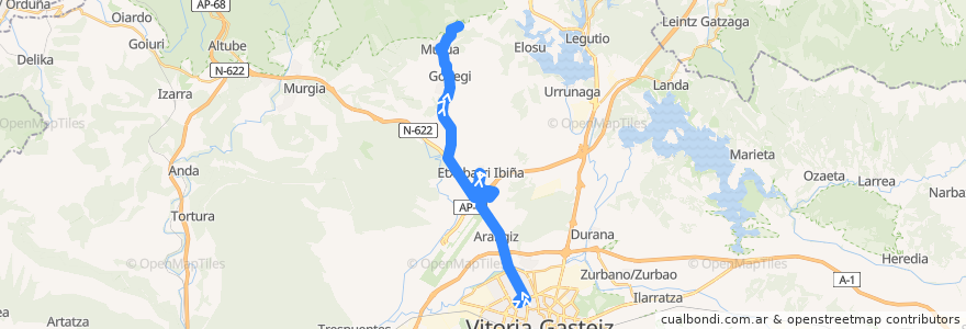 Mapa del recorrido A1 Vitoria-Gasteiz → Zigoitia de la línea  en Araba/Álava.