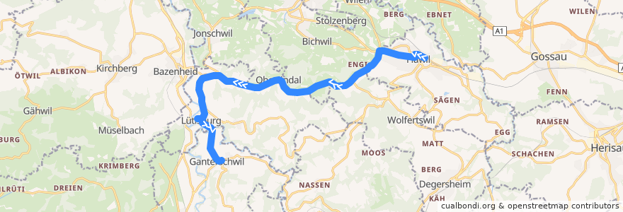 Mapa del recorrido Bus 767: Flawil, Bahnhof => Ganterschwil, alte Post de la línea  en San Gallo.