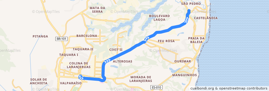 Mapa del recorrido 875 T.Jacaraipe/T.Laranjeiras via Av. Talma Rodrigues Ribeiro de la línea  en Serra.