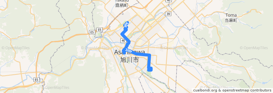 Mapa del recorrido [522]春光・東光7丁目線 de la línea  en Asahikawa.