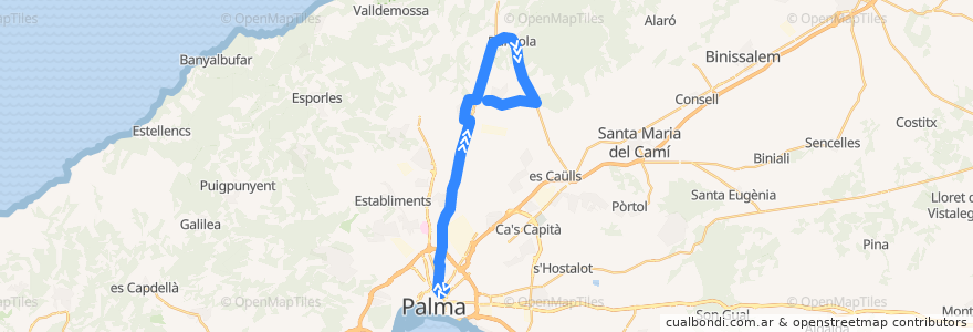 Mapa del recorrido Bus 220: Palma → Bunyola de la línea  en 巴利阿里群岛.