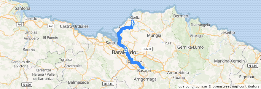 Mapa del recorrido L1 Plentzia → Etxebarri de la línea  en Vizcaya.