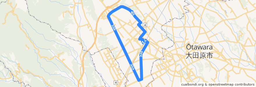 Mapa del recorrido 那須塩原市ゆーバス西那須野外循環線 西那須野駅西口⇒四区⇒一区⇒西那須野駅東口 de la línea  en 那須塩原市.