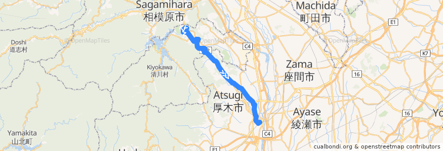 Mapa del recorrido 厚木01系統 de la línea  en 神奈川県.