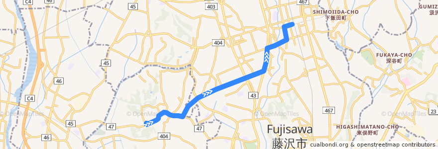 Mapa del recorrido 湘17 桐ケ谷・大辻経由 湘南台駅西口行 de la línea  en 神奈川県.