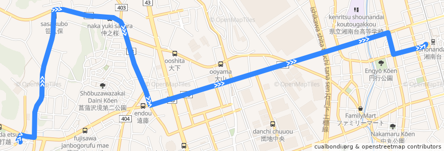 Mapa del recorrido 湘24 遠藤・笹久保経由 湘南台駅西口行き de la línea  en 藤沢市.
