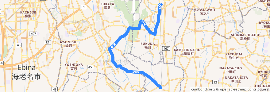 Mapa del recorrido 長33 桜ヶ丘駅西口→大法寺寺・福田→長後駅西口 de la línea  en 神奈川県.