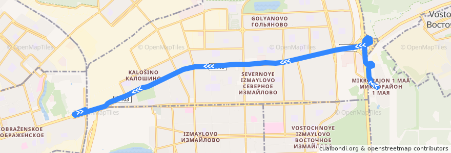 Mapa del recorrido Автобус 860: Балашиха (микрорайон 1 Мая) => Москва (метро «Черкизовская») de la línea  en Центральный федеральный округ.