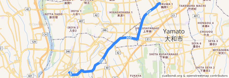 Mapa del recorrido 海08 大塚本町経由 鶴間駅行 de la línea  en كاناغاوا.