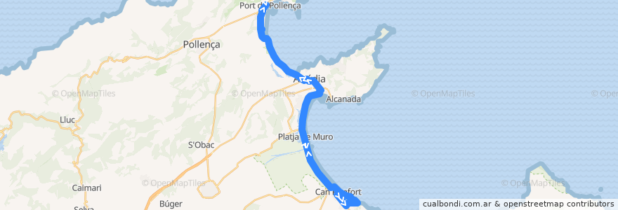 Mapa del recorrido Bus 352: Port de Pollença → Can Picafort de la línea  en Balear Adaları.