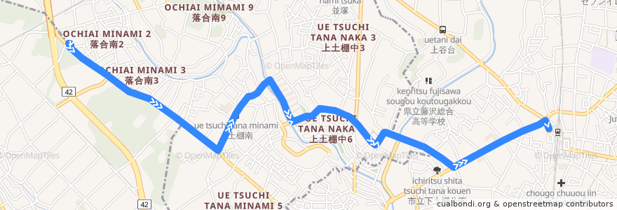 Mapa del recorrido 長43 長坂上→上土棚団地前→長後駅西口 de la línea  en 神奈川県.