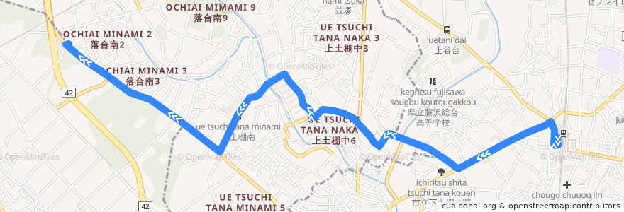 Mapa del recorrido 長43 長後駅西口→上土棚団地前→長坂上 de la línea  en 神奈川県.
