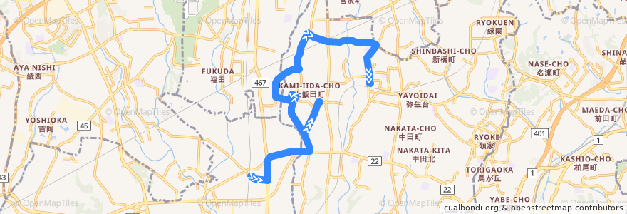 Mapa del recorrido い08 長後駅→いちょう団地→いずみ野駅 de la línea  en Kanagawa ili.