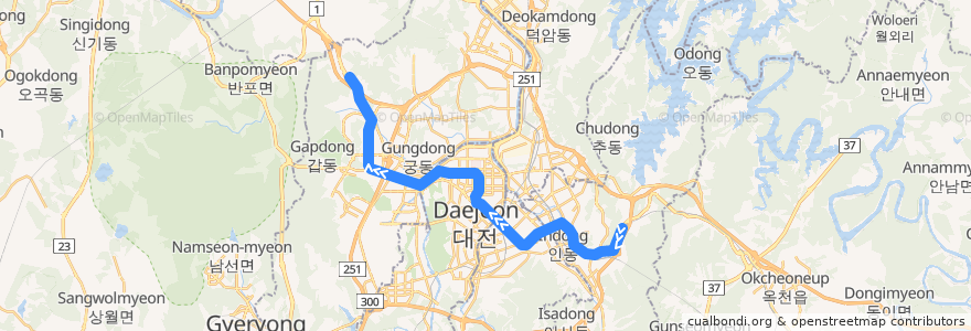 Mapa del recorrido 대전 도시철도 1호선 de la línea  en 大田.