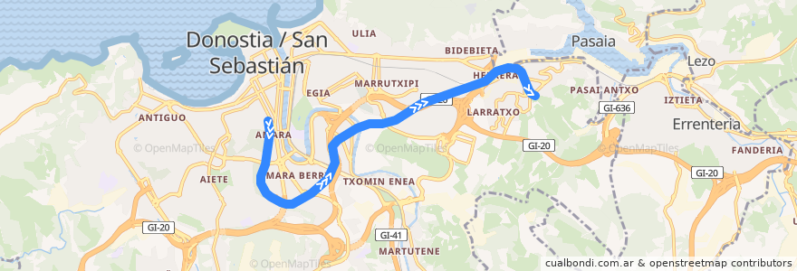 Mapa del recorrido E2 : Amara => Altza de la línea  en سان سيباستيان.