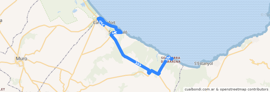 Mapa del recorrido Bus 392: Can Picafort → Son Serra de Marina de la línea  en جزر البليار.