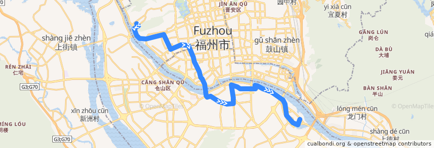 Mapa del recorrido Fuzhou Bus 307 (southbound) de la línea  en Fuzhou.