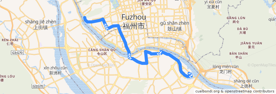 Mapa del recorrido Fuzhou Bus 307 (northbound) de la línea  en Fuzhou.