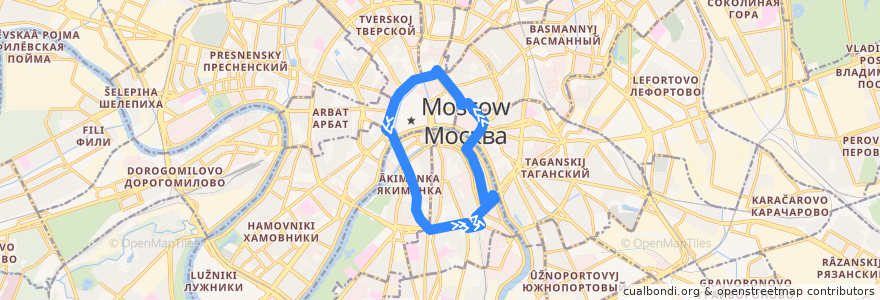 Mapa del recorrido Автобус К: Павелецкий вокзал => Павелецкий вокзал de la línea  en 中央行政区.