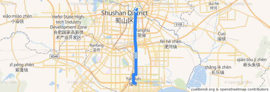 Mapa del recorrido B1路（白班） de la línea  en Baohe District.
